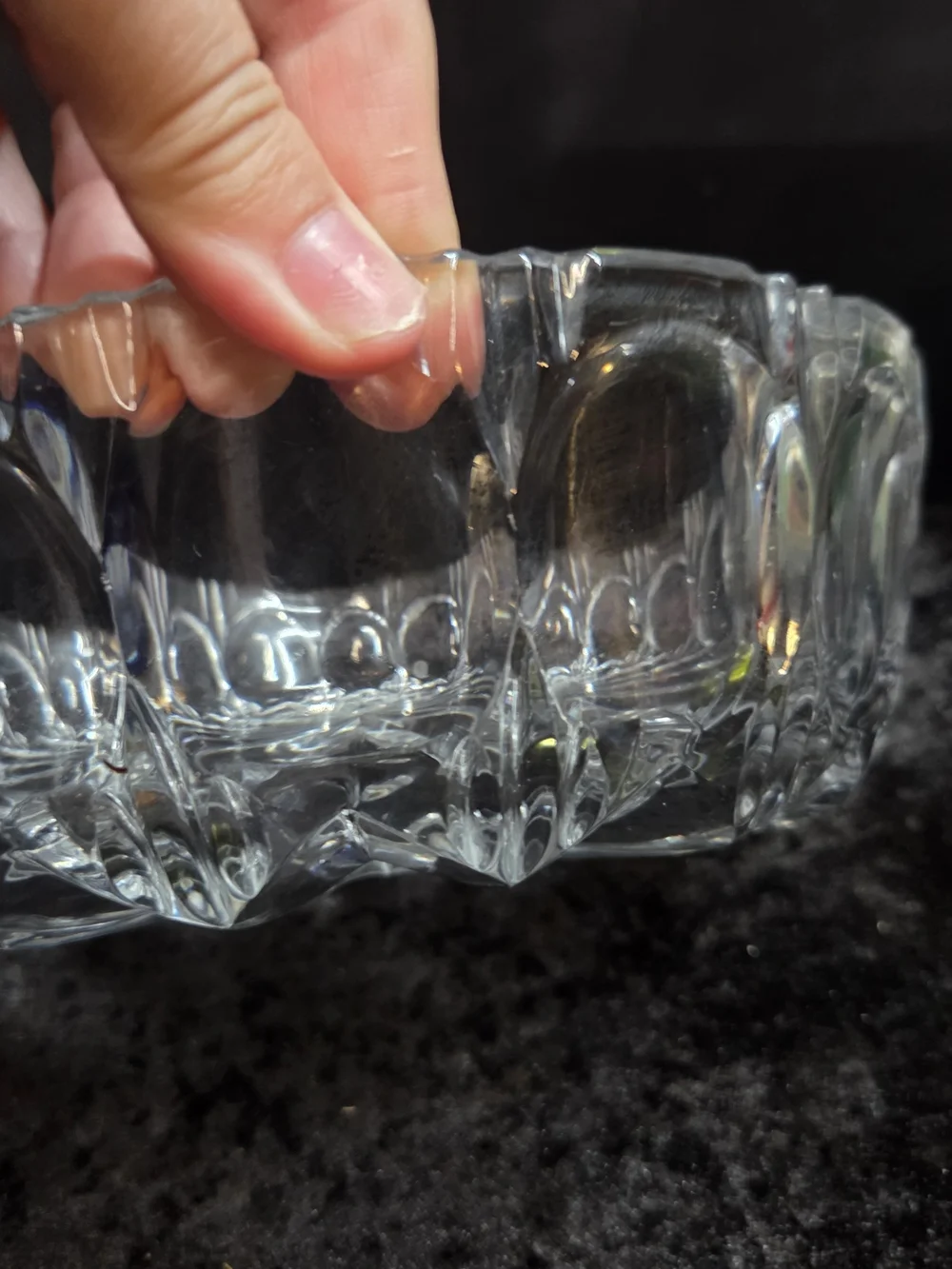 Vtg Heavy Cut Lead Crystal Centerpiece Bowl Starburst Base & Thumbprint Rim 9.5”